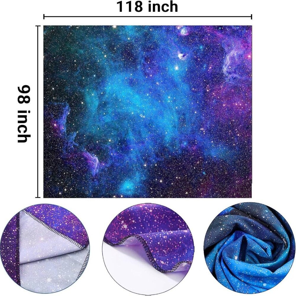 Extra Large Galaxy Space Tapestry for Bedroom Aesthetic 118'' X 98'' Blue Starry - Picture 6 of 6